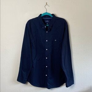 American Eagle Men's Navy Blue Polka Dot Button Down Shirt XXL